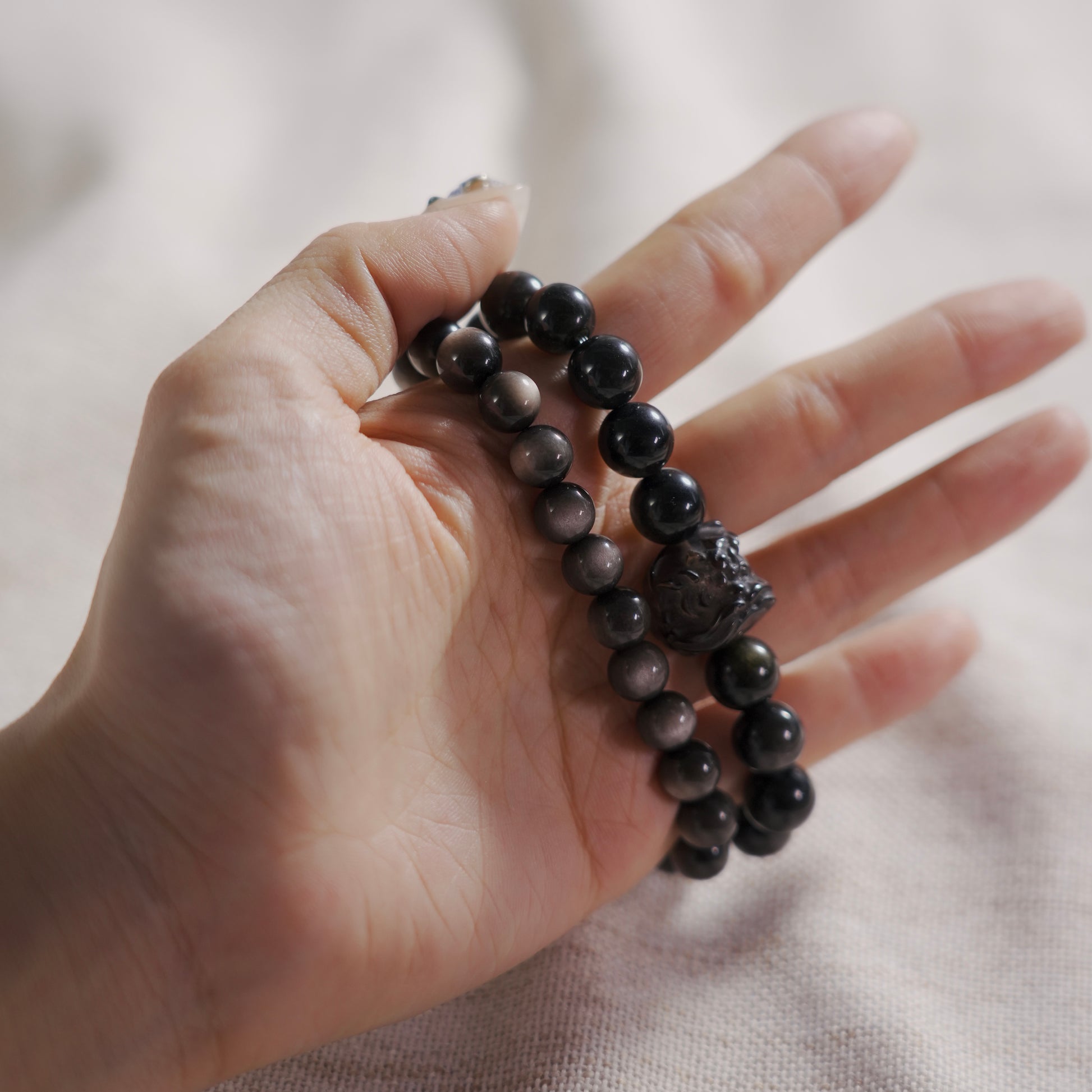 Natural Silver Obsidian and Obsidian Bracelet display picture