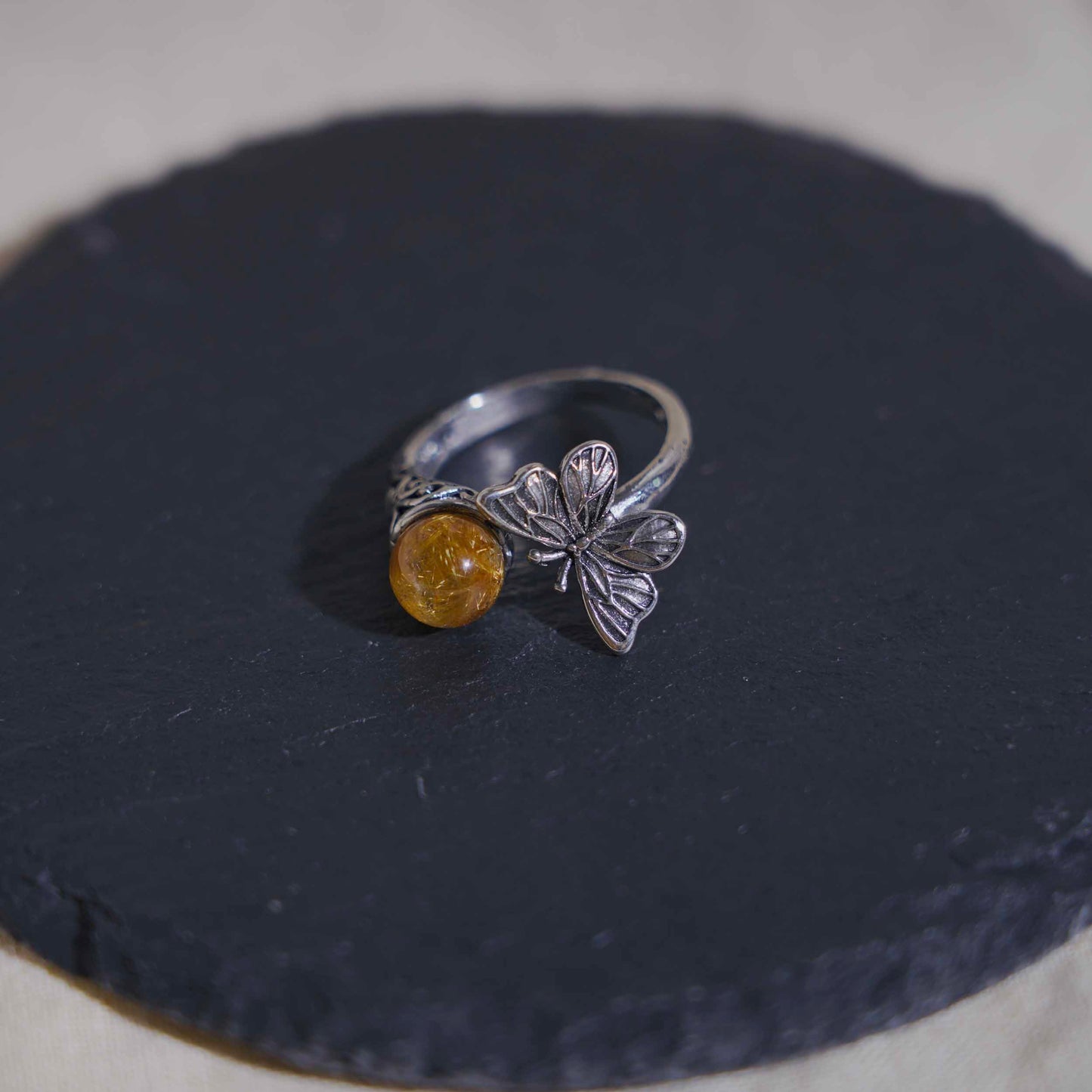 Tea Phantom Quartz Butterfly Ring front view